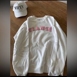 White Sweatshirt with Pink 'Fiancé' Embroidery